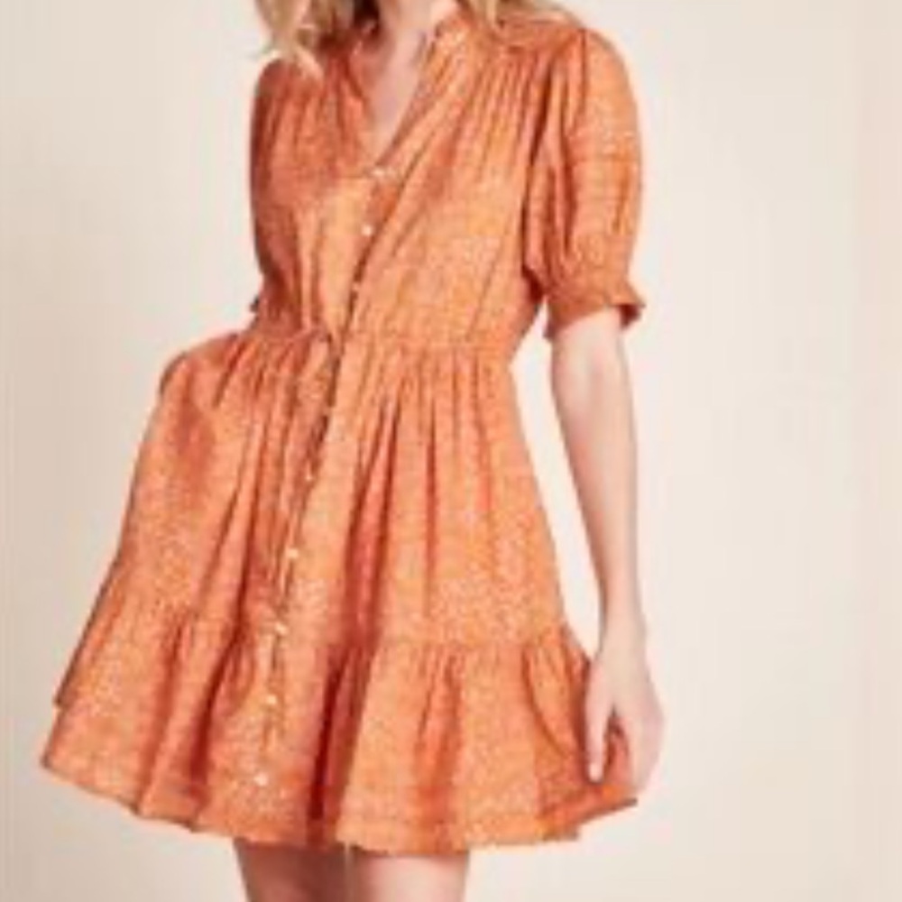 Trovata Birds Of Paradise Phoebe Dress XS Orange Floral Ruffle Cottage Core